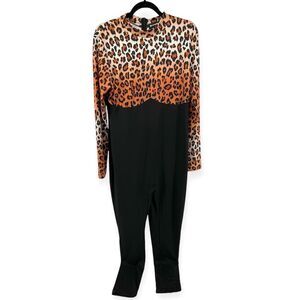 Lovely Wholesale Women’s Leopard Print Colorblock Mock Neck Jumpsuit XL